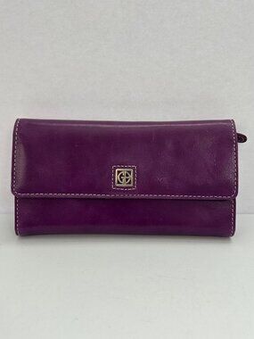 Giani Bernini Purple Leather Wallet Clutch Snap Closure Card Slots Zippered Coin